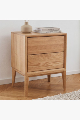 Massive Eichen-Nachtkonsole Oslo mit 2 Schubladen, geölt